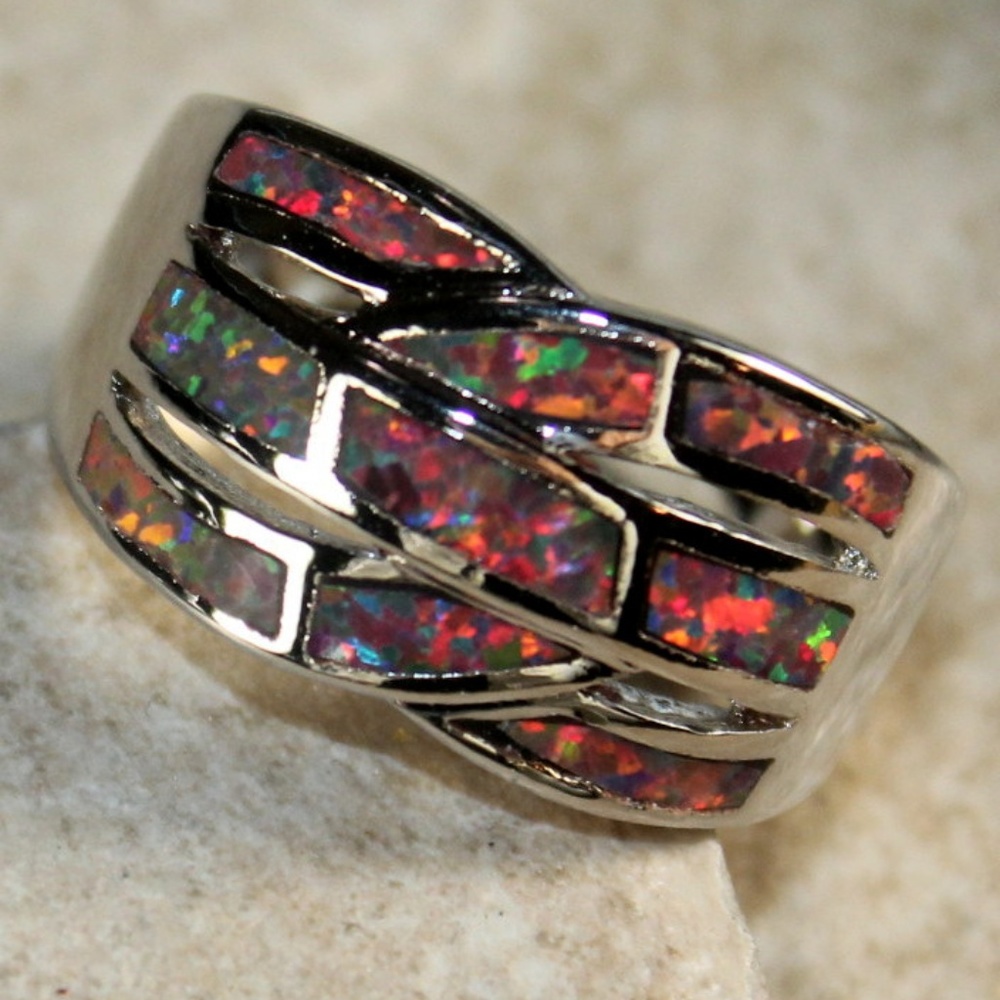 Orange Fire Opal Big Silver Ring